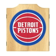 Detroit Pistons Logo Dart Board Cabinet Set with 6 Steel Tip Darts