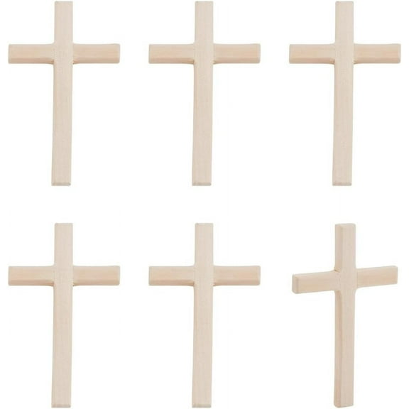 6pcs Wooden Cross Wood Wall Crosses Hand Held Cross Beige Small Cross Prayer Cross Hanging Home Decor for Easter Meditation Weddings Party Christmas Decor Gift 2.7x4.7 Inch