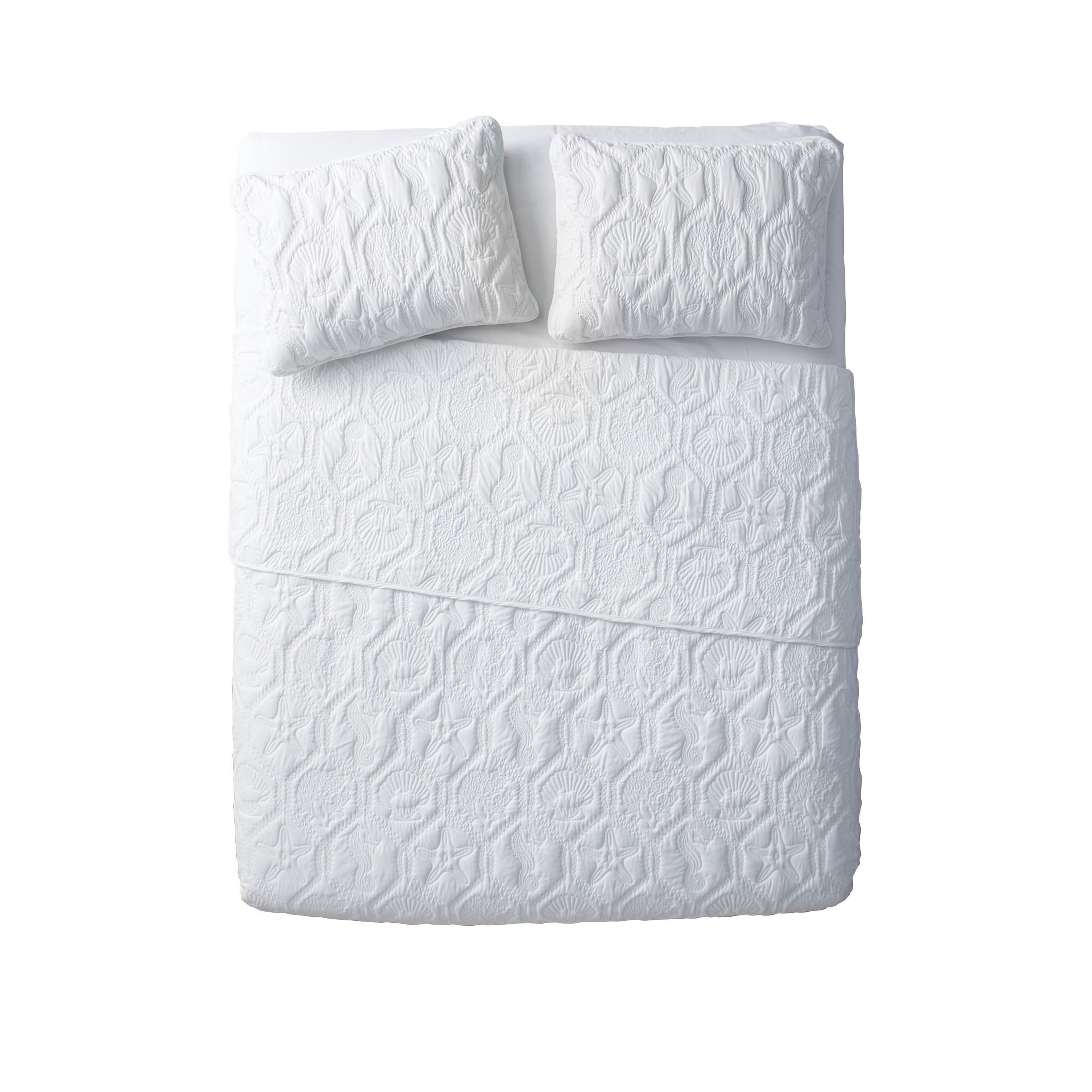 VCNY Home Shore Coastal 3-Piece White Textured Sealife Quilt Set, King, Adult, Unisex