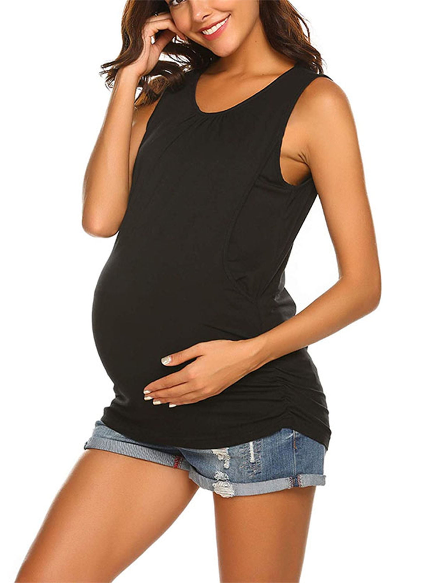 Maternity Breastfeeding Shirt Womens Sleeveless Casual Solid Loose Layered Nursing Tank Tops Vest 