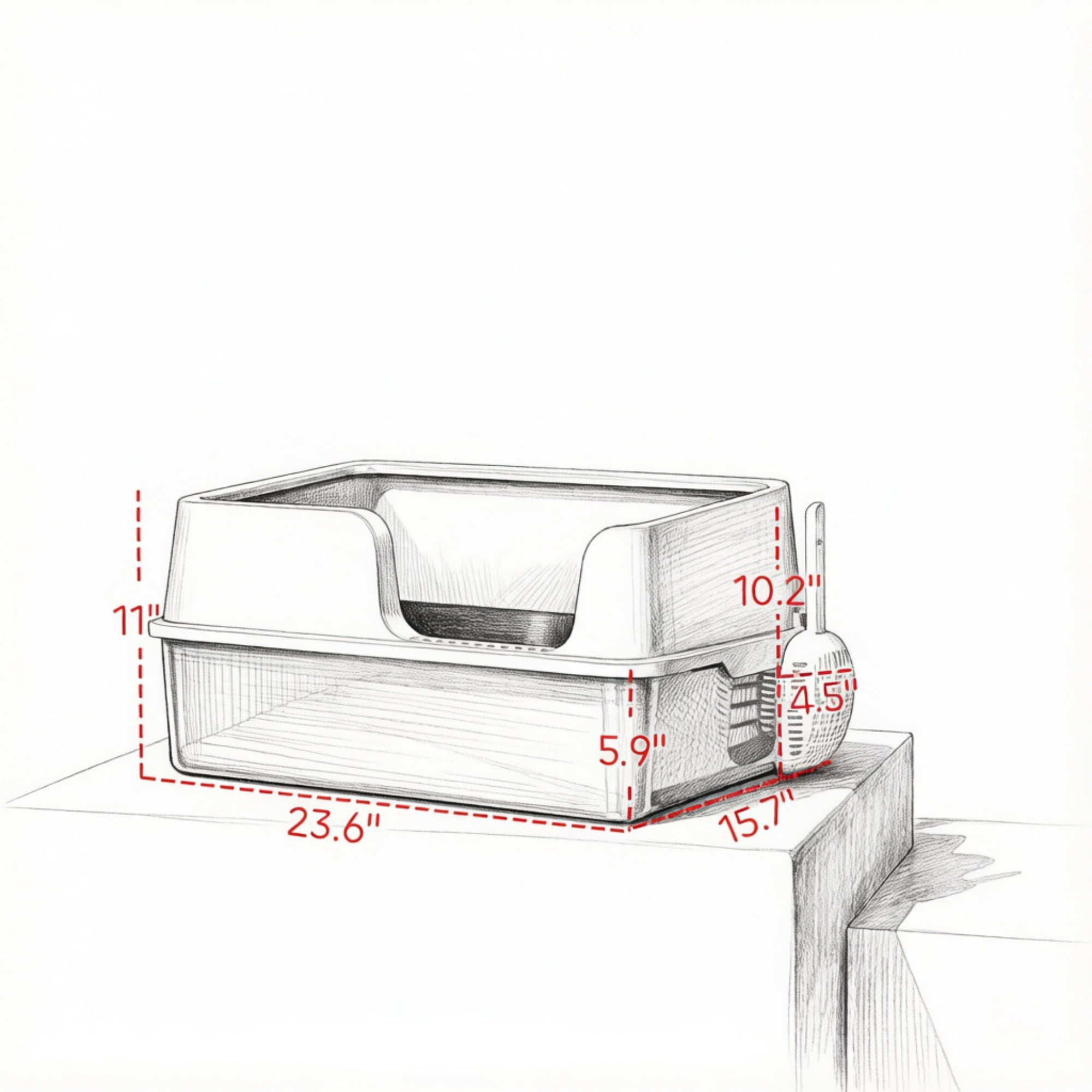 Extra Large Cat Litter Box with High Sides and Stainless Steel Tray