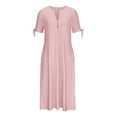 thumbnail image 4 of JUNWELL Aubaines 2024 Tendance Robe Mi-Mollet à Manches Courtes à Col en V pour Femmes Mode Femme Été Décontractée Robe Longue à Boutons Bleu 4, 4 of 6