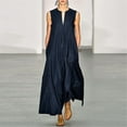 thumbnail image 2 of WTXUE Robes Maxi, Robe Soleil Sans Manches Maxi à Col en V, Robe Rétro Décontractée d'Été en Mélange de Coton Taille Rétro pour Femmes, Bleu Taille TTG, 2 of 9