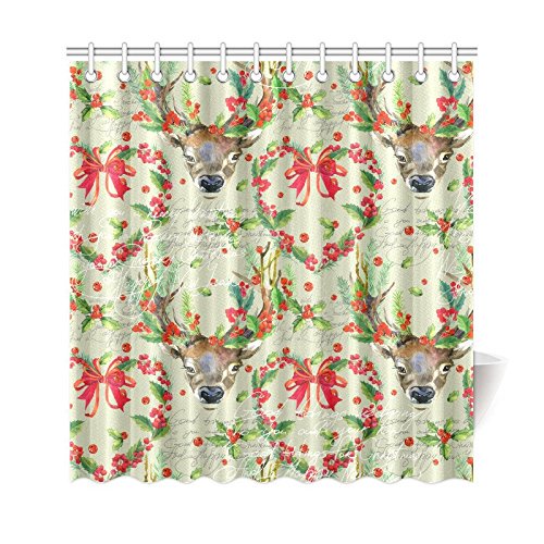 ARTJIA Christmas Gift Reindeer Shower Curtain, Flower Floral Deer Headl
