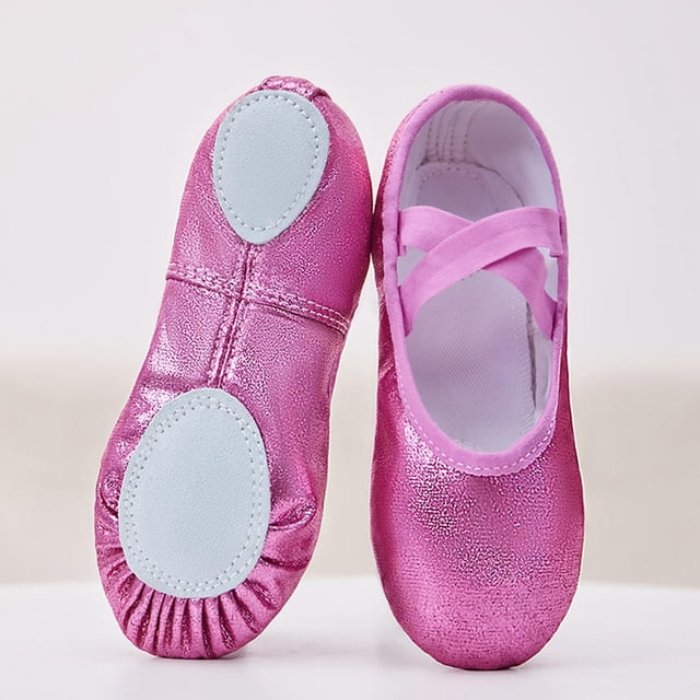 hengsof Girls Solid Color Shiny Dance Shoes for Big Kids, Soft Sole Padded Practice Footwear, Ballet Performance Slippers