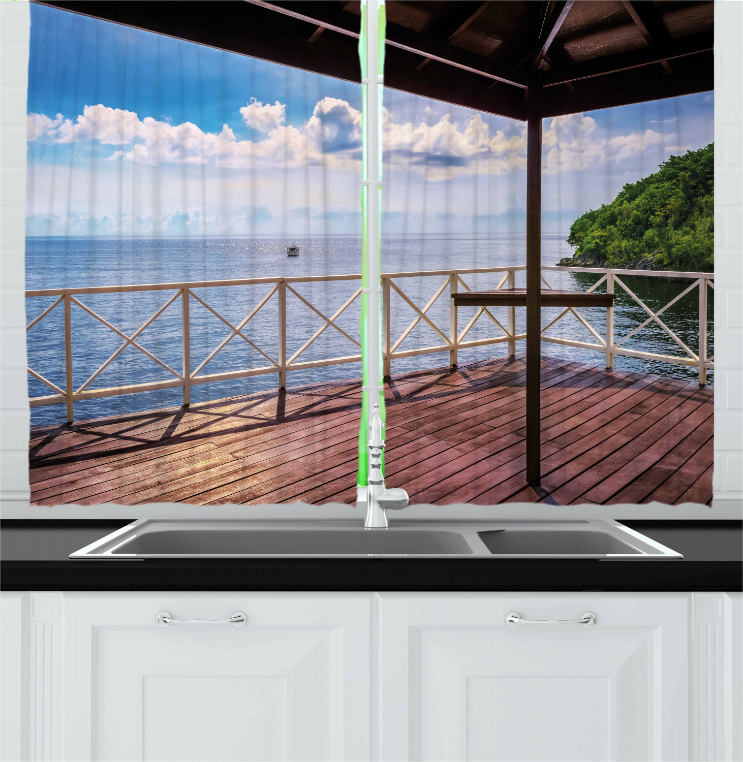 Modern Curtains 2 Panels Set, Balcony Porch Sea Ocean View in Trinidad