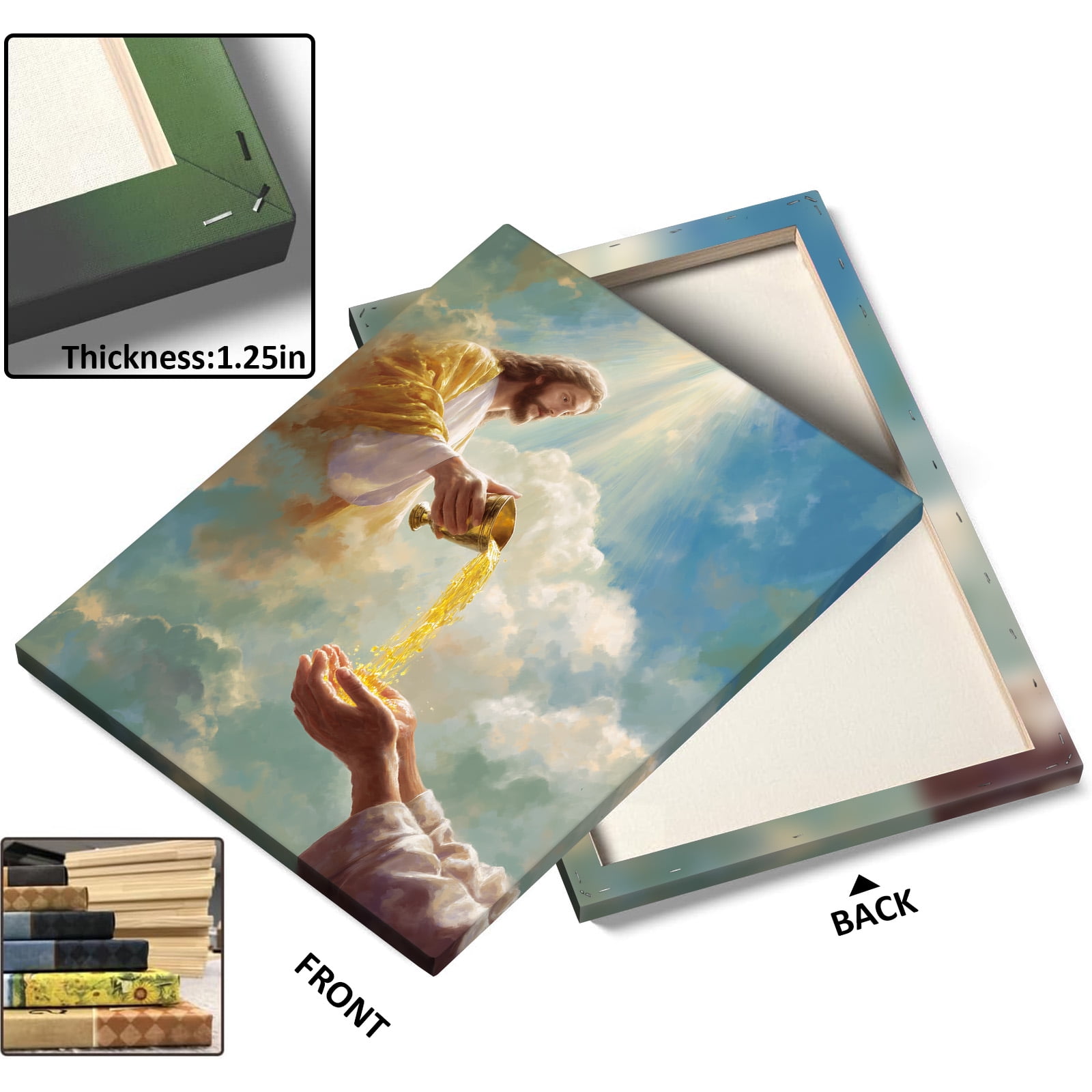 P&L Art Framed Canvas Wall Art - 24"x30" Divine Blessing Jesus Pouring Golden Grace Christian Faith Spiritual Home Church Large Statement Wall Decor