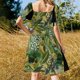 thumbnail image 5 of Vintage verde pájaro Tropical selva botánico noche jardín camisón vestido de manga corta mujer ropa vestido para mujer, 5 of 7