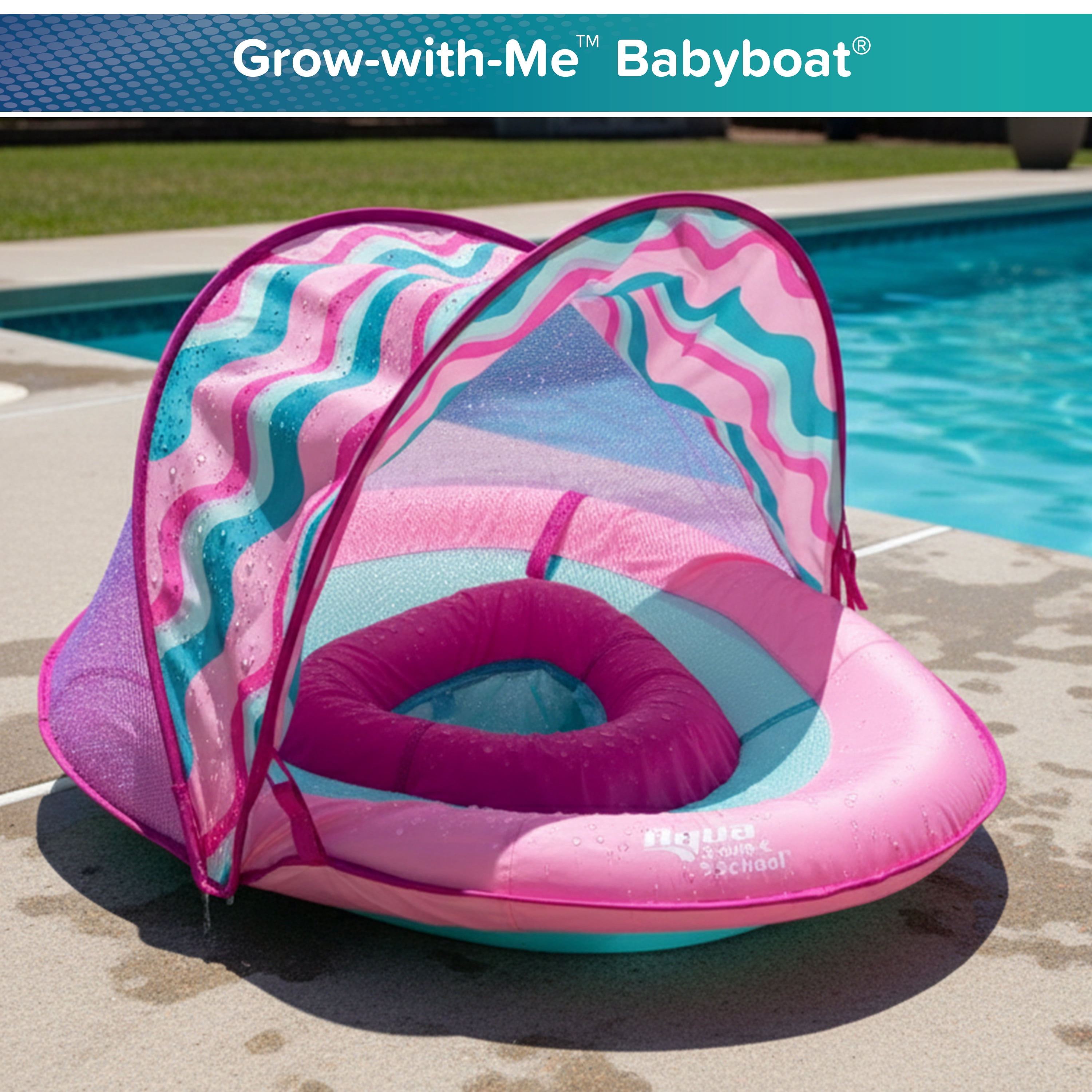 Aqua SwimSchool Grow-with-Me BabyBoat Pool Float for Infants 6-24 Months, Pink
