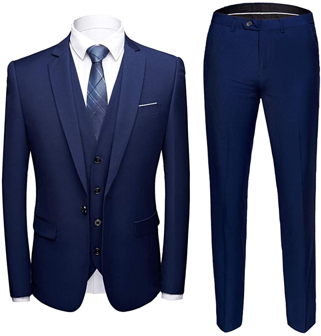 Mens Three Piece Skinny Suit Set Blazer+Vest+Pants 