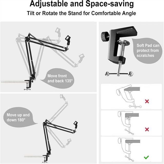 Support de Microphone Bras Boom, Bras de Microphone Amélioré Support de Microphone avec Filtre de Pare-Brise