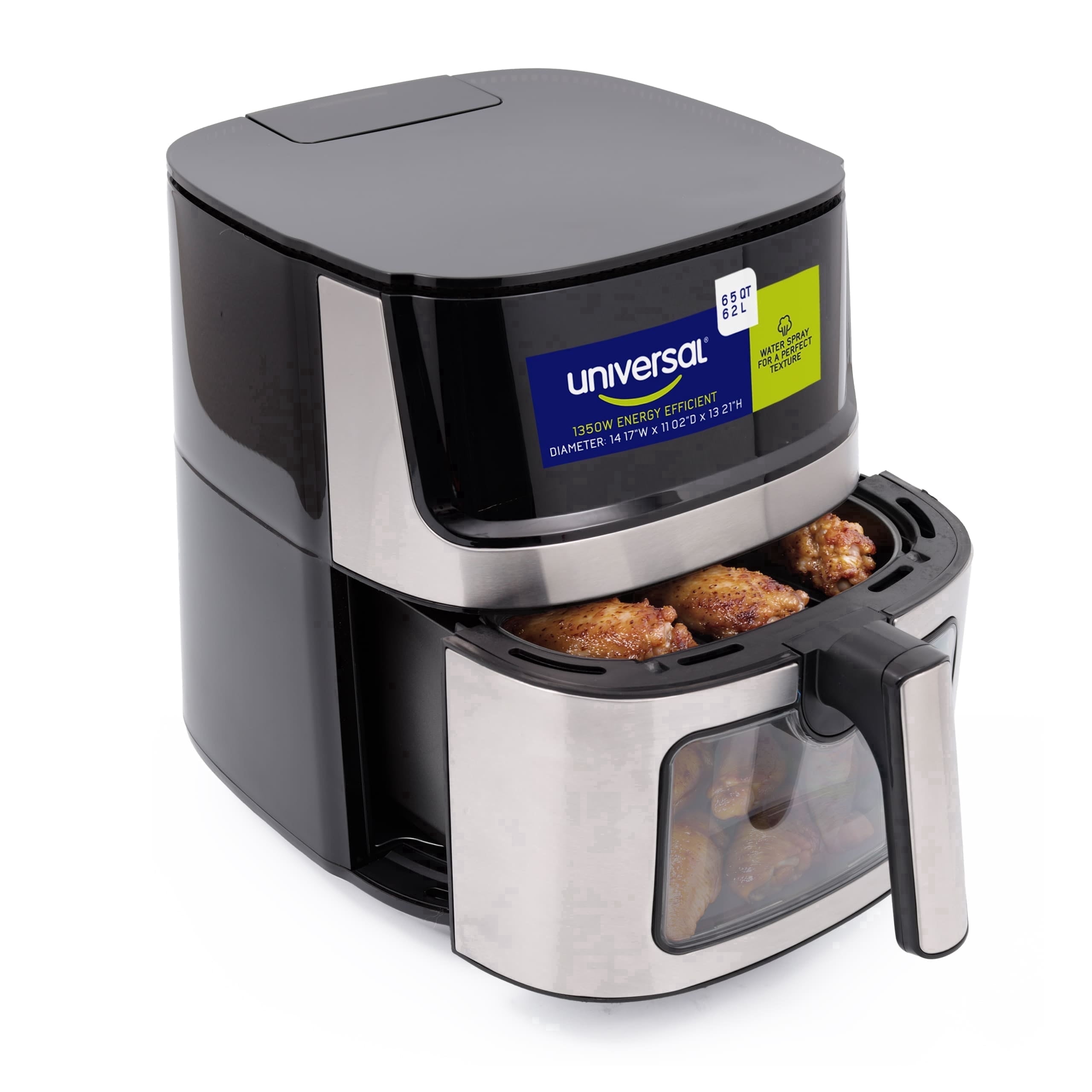 Universal (6.5 QT) Large Air Fryer with Moisture Spray—Crispy Outside, Juicy Inside, Stainless Steel Digital Air Fryer, 10 Presets, Dual Window, Easy Clean, Black