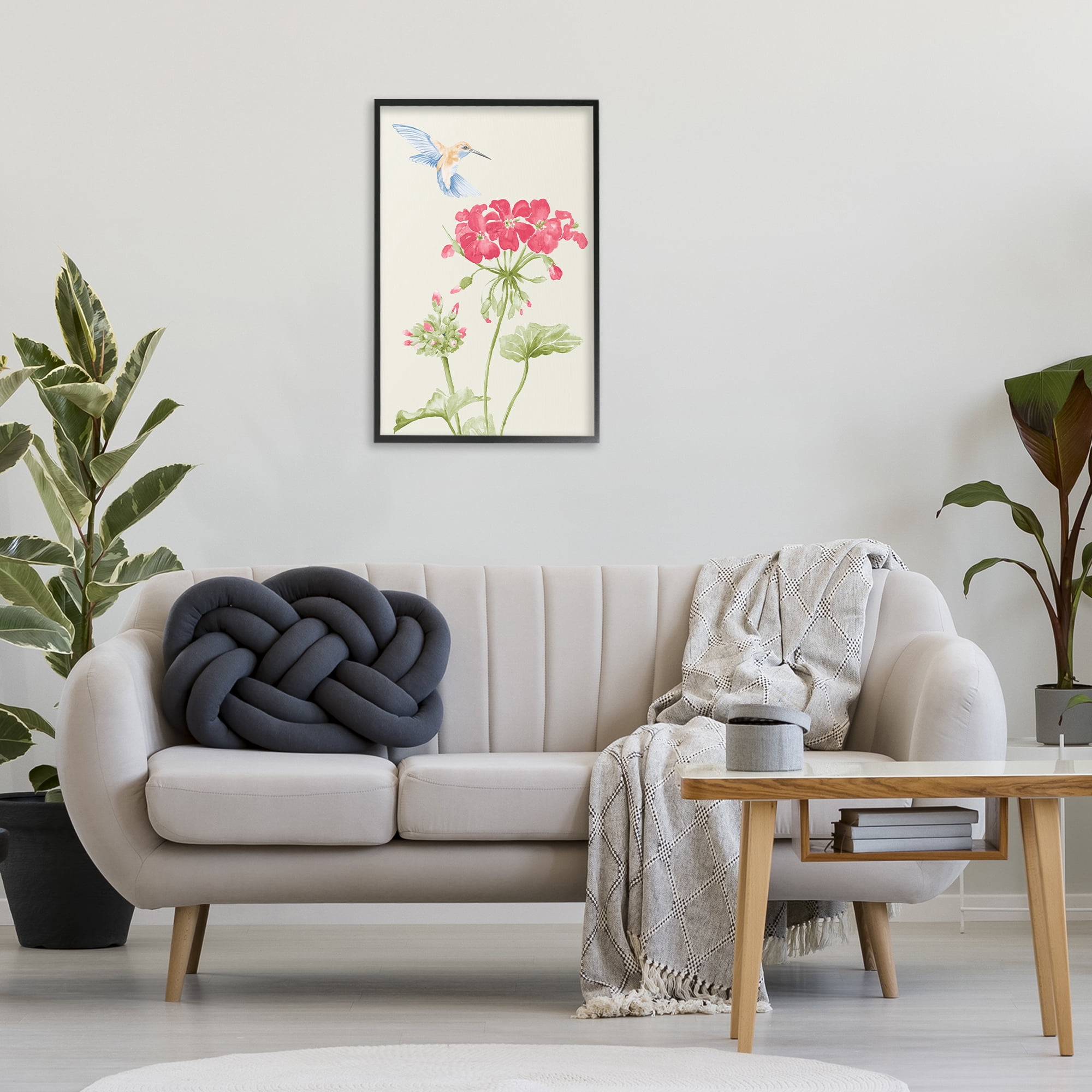 Stupell Industries Geraniums & Hummingbird Botanical & Floral Painting Black Framed Art Print Wall Art, 20 x 30