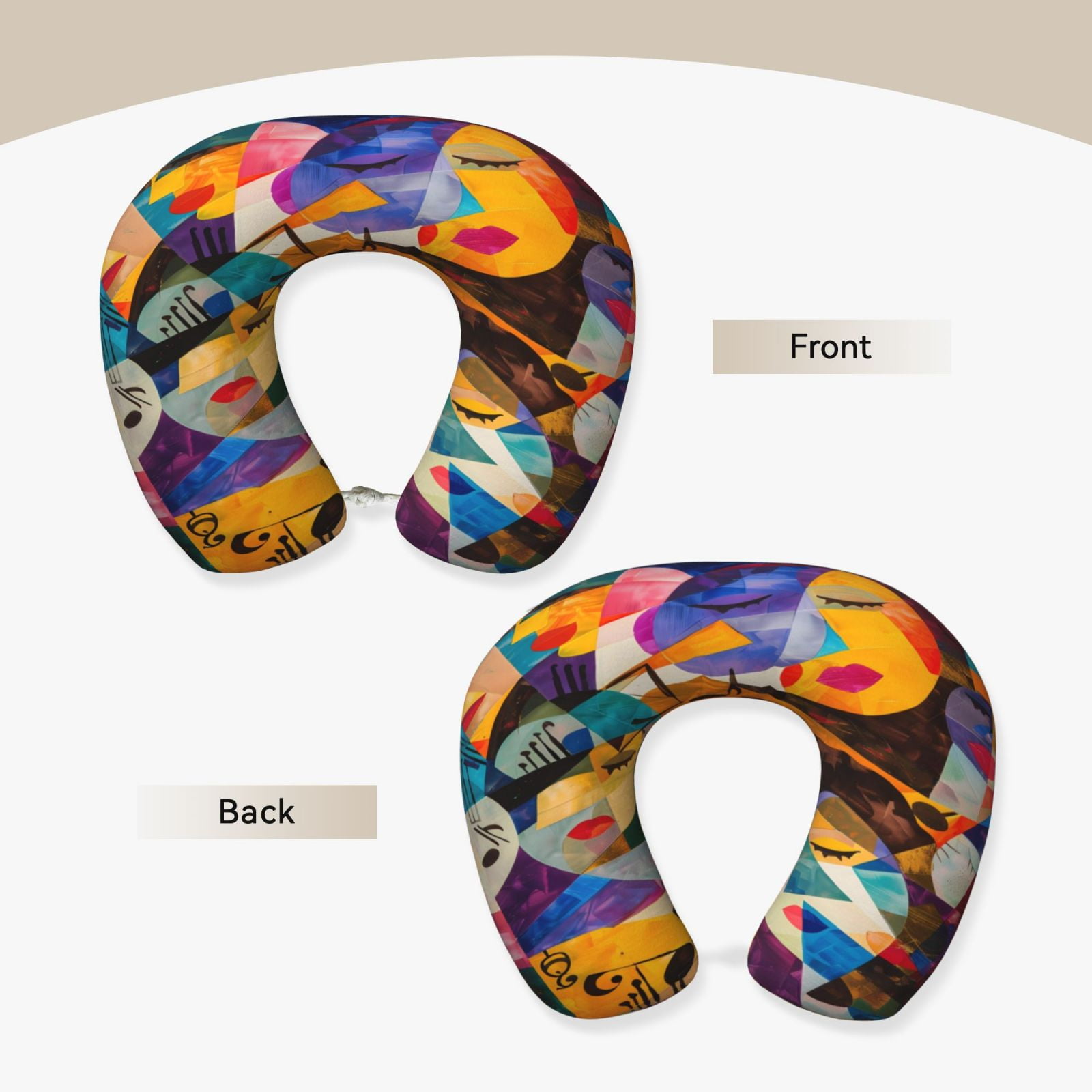 Xecao Abstract Musical Faces Print Memory Foam Cervical Neck Pillow Versatile U-Shaped Pillows for Home,Office,Camping,Travelling,Soft Washable Cover