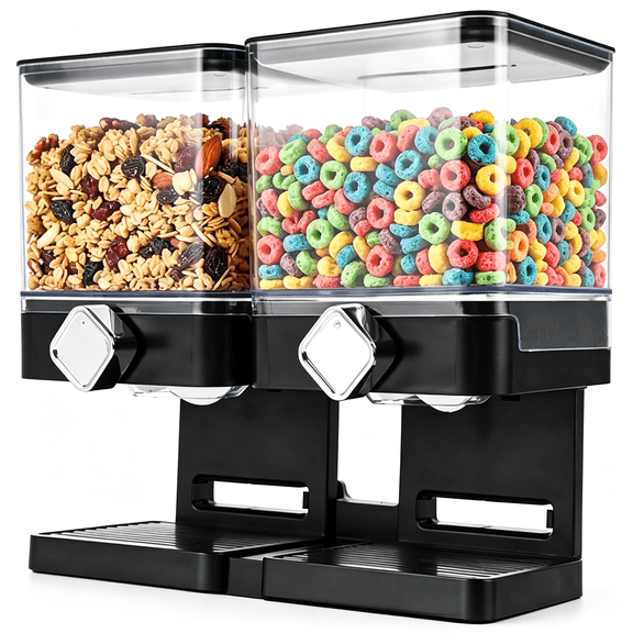 NORIZF Dual Cereal Dispenser7.4L Large Cereal Storage Container|2*3.7L Compartmentscountertop Rotating Grain Dispenser with Transparent Binsfor Cerealoatsricebeanssnacks