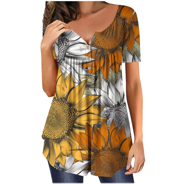 Birdeem Mode Femmes Été T-Shirt Imprimé Ample Col Rond Manches Courtes Blouse Décontractée