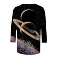 thumbnail image 5 of Uootdi Tie Dye Galaxy Print 3/4 Sleeve Henley Shirts for Women V Neck Stylish Stars Graphic Printted Top Casual Space Aesthetic Tee Pullover Gift, 5 of 7