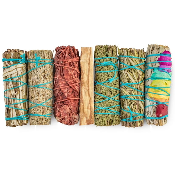 JL Local 7 Sage Smudge Kit with Blue Sage, Chakra Flower Sage, Cedar, Dragon's Blood, Rosemary, Yerba Santa, Palo Santo