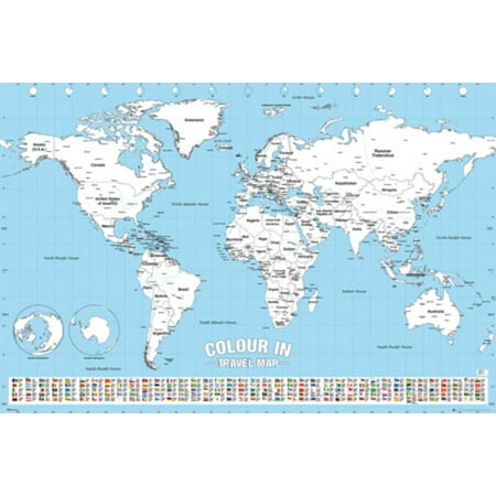 World Map Color In Educational Chart Poster 24x36 Inch