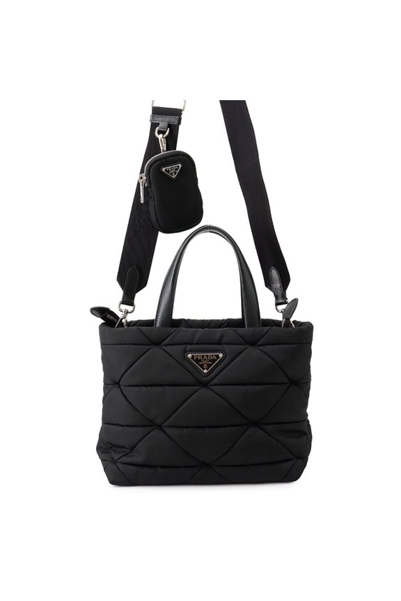 Pre-Owned Prada Small Padded Re-Nylon Tote Bag, Nylon, 1BG373, PRADA 2-way Shoulder Black,...