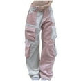 thumbnail image 2 of Women's Y2K Wide Leg Cargo Pants Streetstyle Color Block Sweatpant with Multi-Pockets Buckle Corduroy Floor Length Trousers, 2 of 7