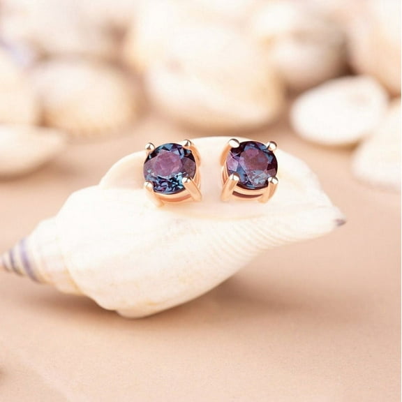 Ahansh Jewels Round Cut Alexandrite Stud Earrings for Women's 925 Sterling Silver