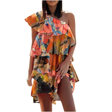 

Maxi Dress for Women Womens Dresses Women Elegant Printed Sloping Shoulders Sleeveless Ruffle Dresses Savings Clearance Deals Summer Dresses Maxi Dress for Women Girls Dresses Orange 2XL