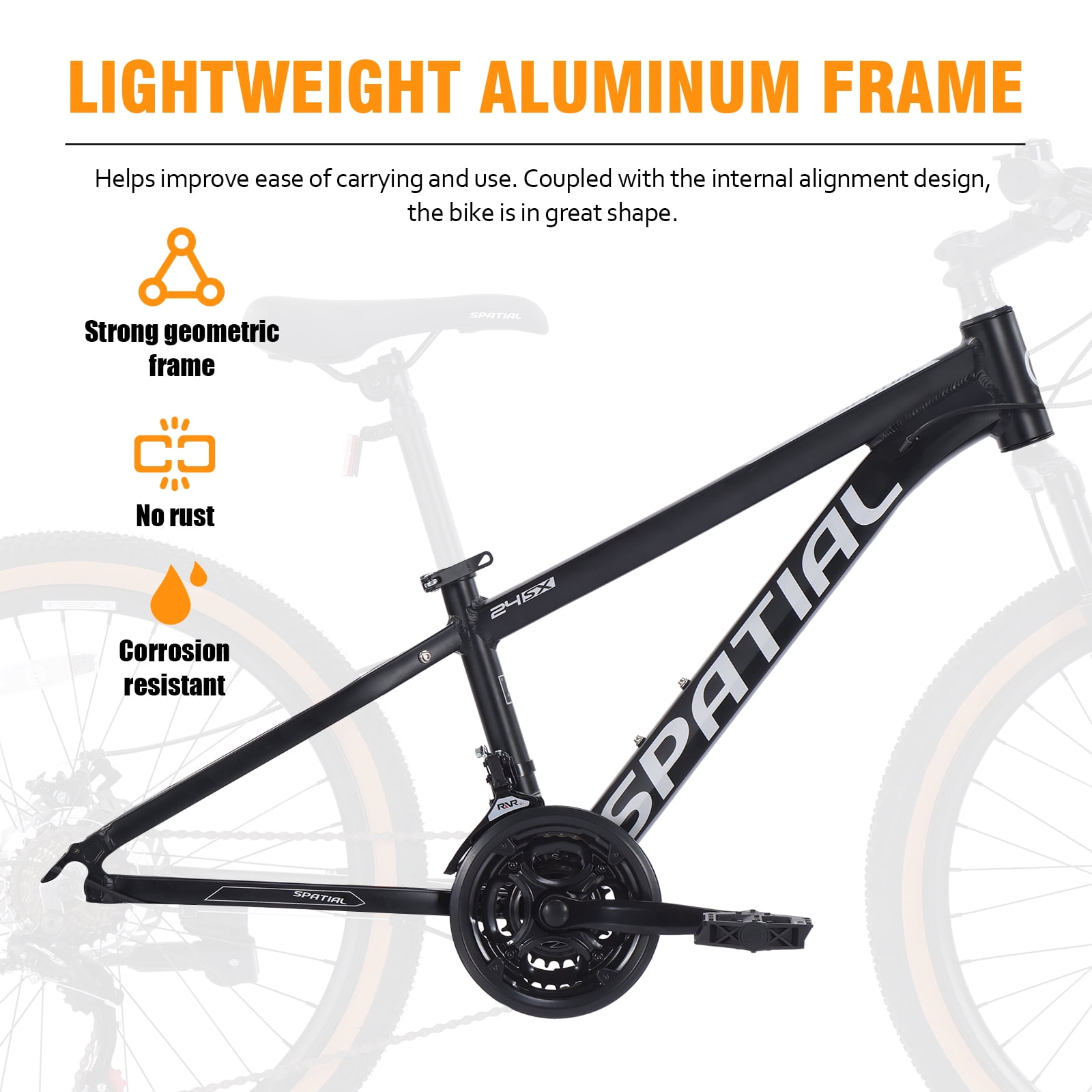 SPATIAL 24 inch Mountain Bike,21 Speeds Lightweight Aluminum Magensium Frame Mountain Bicycle,Fits Men Women Teenagers Adult Disc Brake MTB Bicycles,Black