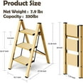 thumbnail image 6 of 3 Step Ladder,Aluminum Lightweight Folding 3 Step Stool with Anti-Slip Wide Pedal,330lbs Capacity Step Ladder for Household,Kitchen,Office - Gold, 6 of 8