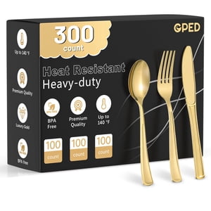 GPED Gold Plastic Silverware Set, 300-Piece