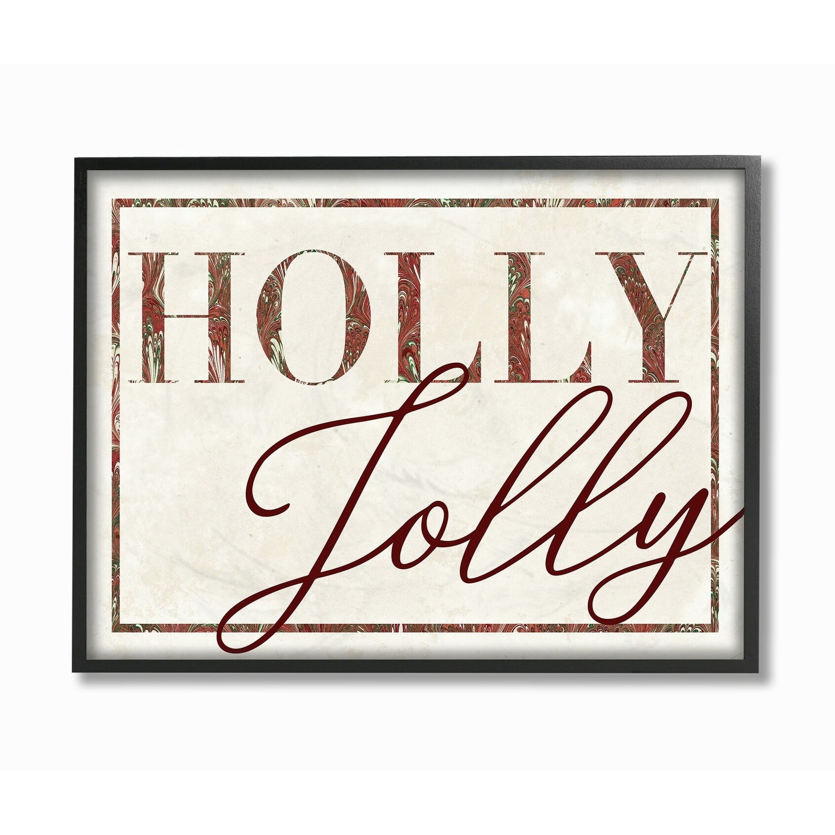 The Stupell Home Decor Collection Holiday Red and Green Marbled Paper Holly Jolly Seasonal Typography Oversized Framed Giclee Texturized Art, 16 x 1.5 x 20