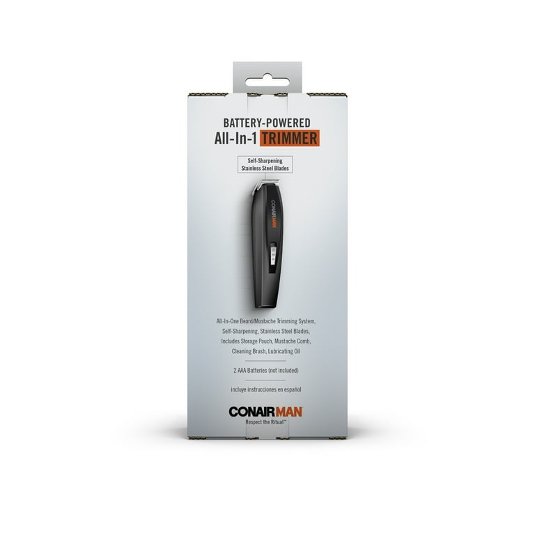 ConairMAN Beard & Mustache Trimmer - Battery Powered, Cordless Grooming For Men