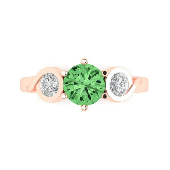 Clara Pucci 14K Rose Gold 1.72ct Green Three-Stone Ring for Women