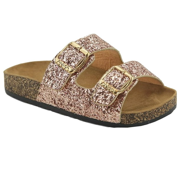 rose gold glitter cork sandals