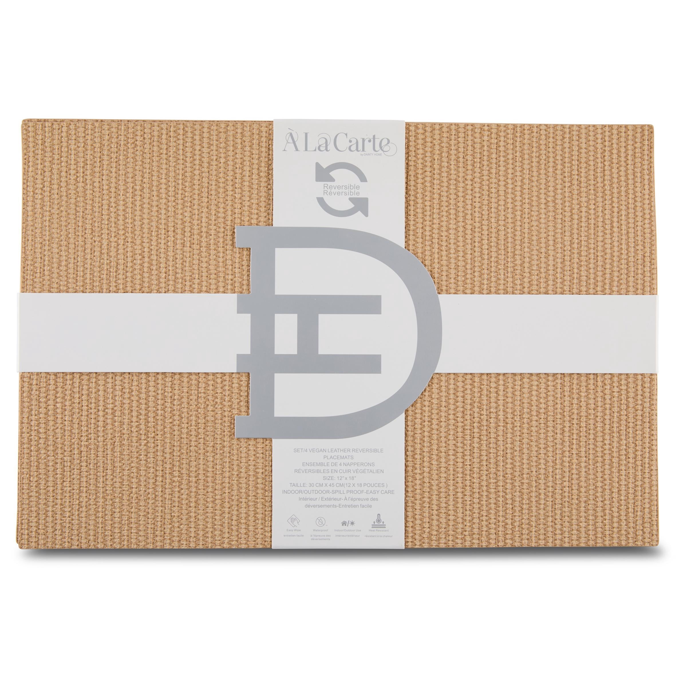 Ala Carte by Dainty Home Hemp Textured Faux Leather Placemats – Set of 4, Reversible, Non-Slip, Washable, Heat & Tear Resistant – 12x18 in Dining Table Mats