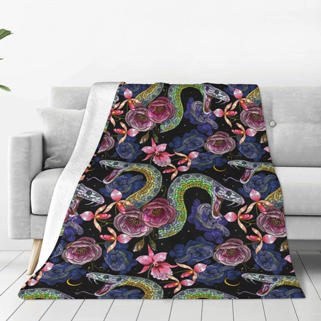Balery Snake And Flower Manta de Felpa Suave y Acogedora – Cobija de Franela Aterciopelada para Cama, Lavable y Cálida para Sofá, Mascotas, Transpirable-50"x40"