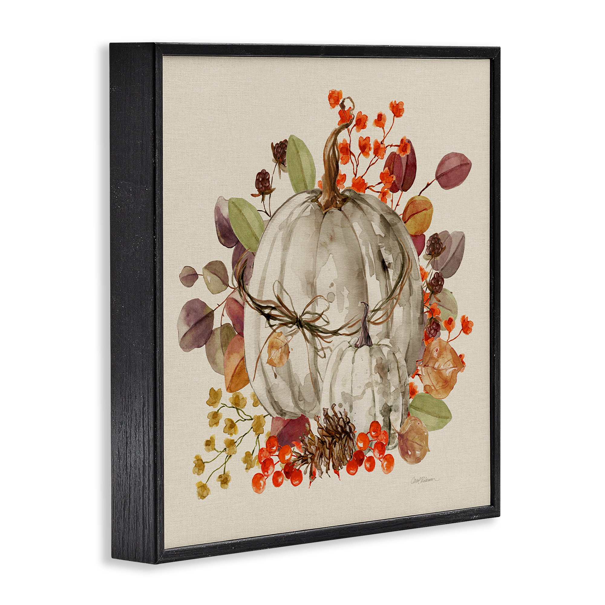 Stupell Industries Autumnal Pumpkin Herbs Botanical & Floral Painting Black Framed Art Prints Wall Art, 17 x 17