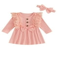 thumbnail image 1 of Toddler Baby Girl Fall Dress Ribbed Long Sleeves A-line Princess Dresses with Headband, 1 of 8