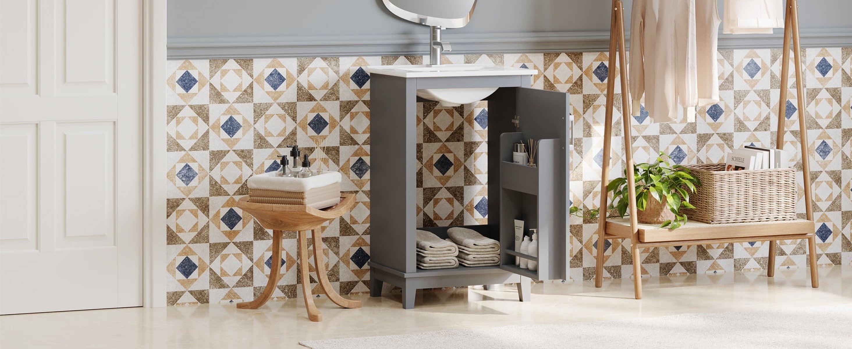 MAYEERTY 20" Modern Small Bathroom Vanity Cabinet - With Ceramic Basin, Compact Design for Tiny Bathrooms