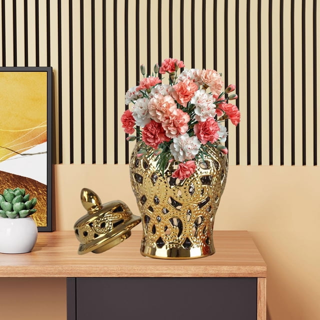 Tarro de para jengibre, tarro de hueco, artesanía, regalo de inauguración de la casa, tarro decorativo, arreglo floral para balcón y Oro