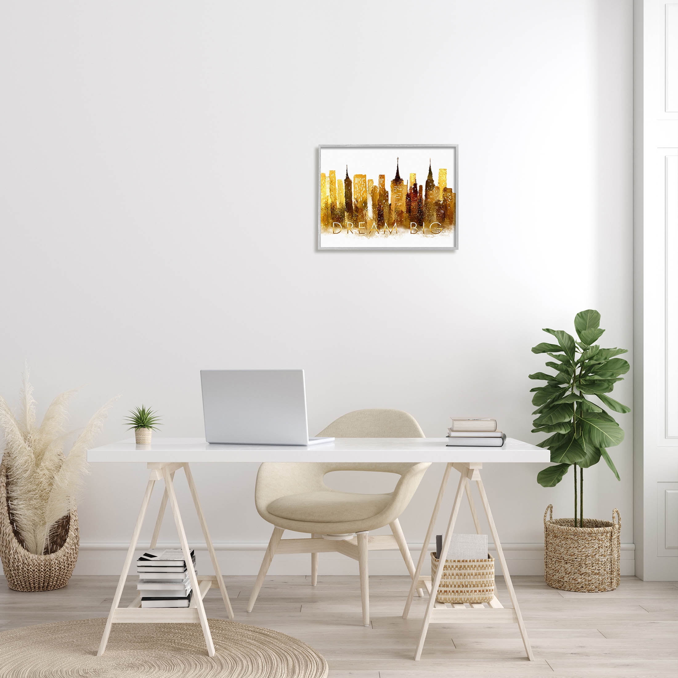 Stupell Industries Dream Big Glam City Skyline Graphic Art Gray Framed Art Print Wall Art, Design by Ziwei Li