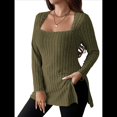 thumbnail image 1 of Camisas de Larga para Mujer, Blusas Casuales Modernas con Cuello Cuadrado, Suéteres Ligeros. Verde XL, 1 of 7