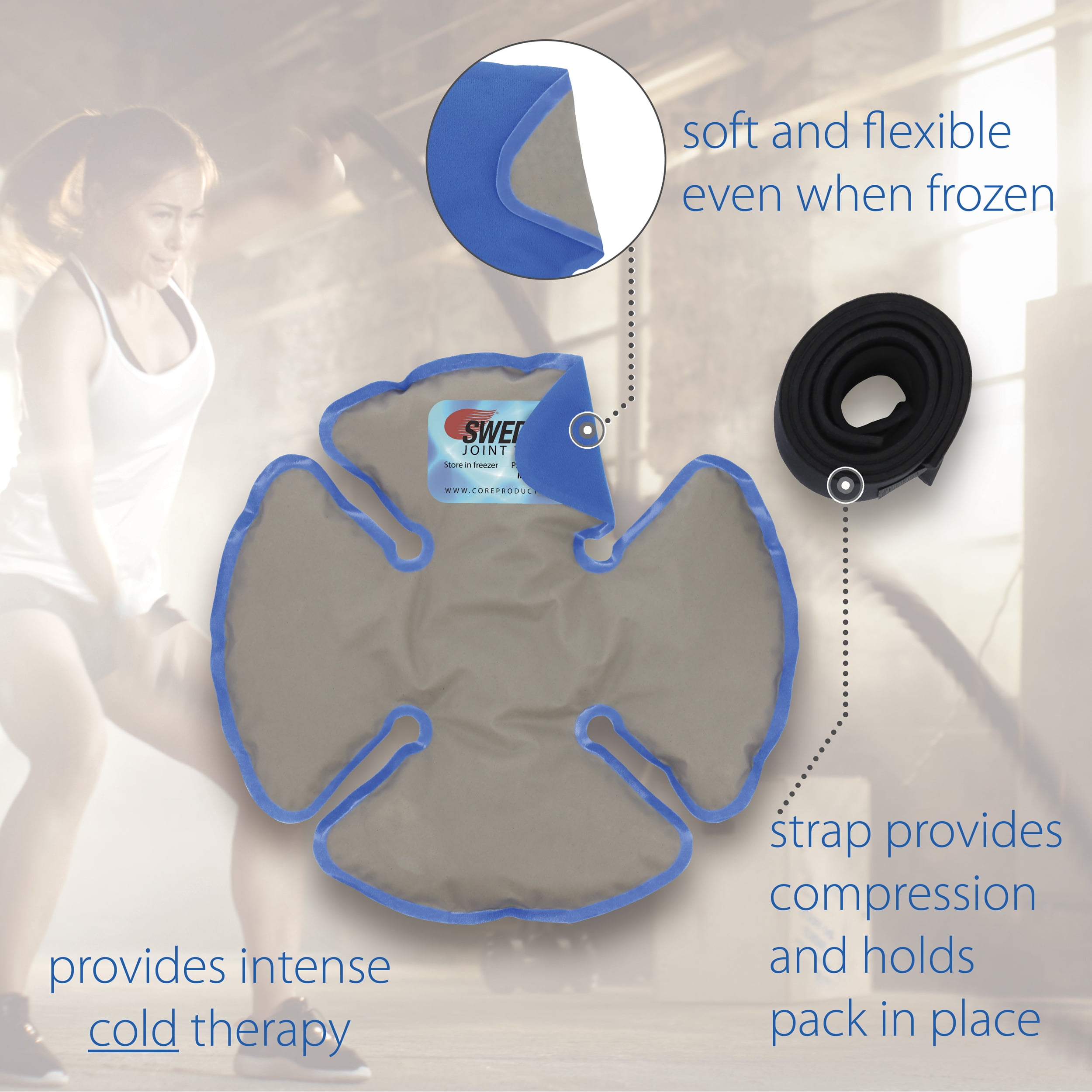 Swede-O Joint Wrap Intense Cold Therapy Pack Flexible for Knee, Shoulder, Elbow & Ankle Includes Compression Strap - Made in the USA