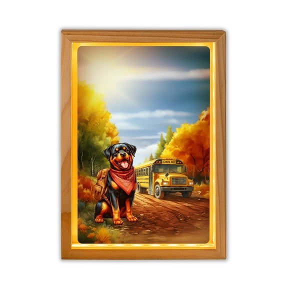 Goodbye Summer Rottweiler Hello Fall Time for School Acrylic Plaque with Wood Photo Frame Box Rottie Dog Lover Gifts Idea Light Box - 02014