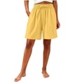 thumbnail image 3 of AHTJRT Cotton Pajama Shorts for Women Drawstring Elastic Waist Indor Nightwear Wide Leg Lounge Shorts with Pockets Yellow L, 3 of 7