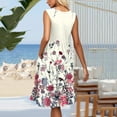 thumbnail image 4 of WTOBBY Women's Vintage Floral Print Summer V-Neck Casual Dress Sleeveless Pleated Ruffle Hem Dress for Garden Parties and Tea Events,BeigeS, 4 of 5