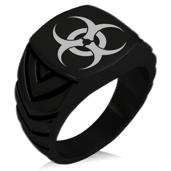 Stainless Steel Biohazard Chevron Pattern Biker Style Polished Ring