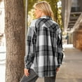 thumbnail image 3 of SUNBS Plaid Flannel Shackets for Women Long Sleeve Button Down Shirts Fall Coats Fashion Jackets, 3 of 7