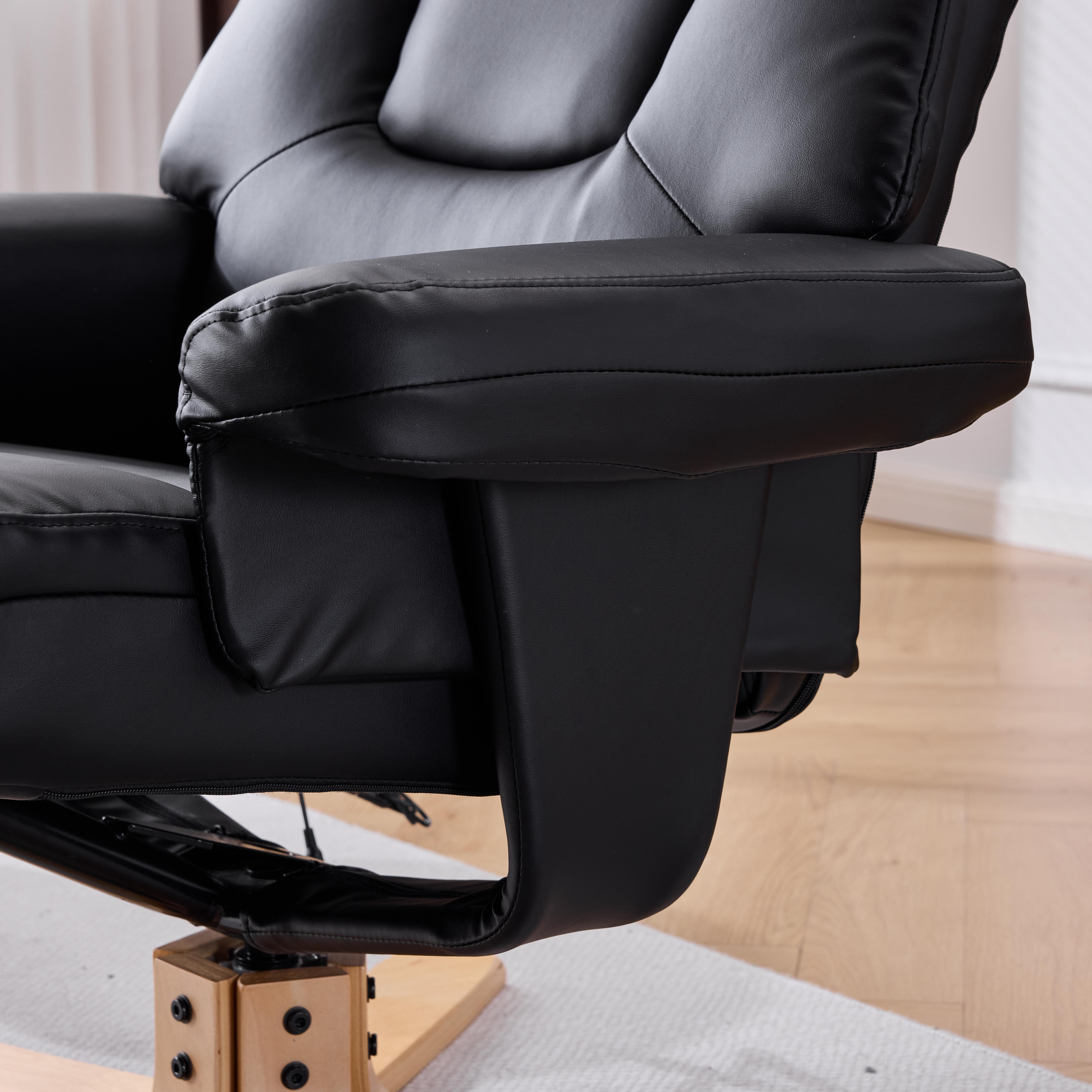Black PU Leather Heated Massage 360 Degree Swivel Accent Chair, Ergonomic Single Sofa with Ottoman and Adjustable Backrest for Living Room Bedroom Office Apartment, Black