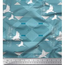 Soimoi Velvet Fabric Geometric & Flying Stork Bird Print Sewing Fabric Yard 58 Inch Wide